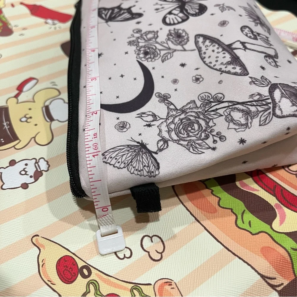 Butterfly, Flower, Mushroom and Moon Whimsical Print Zip Makeup Bag NWOT